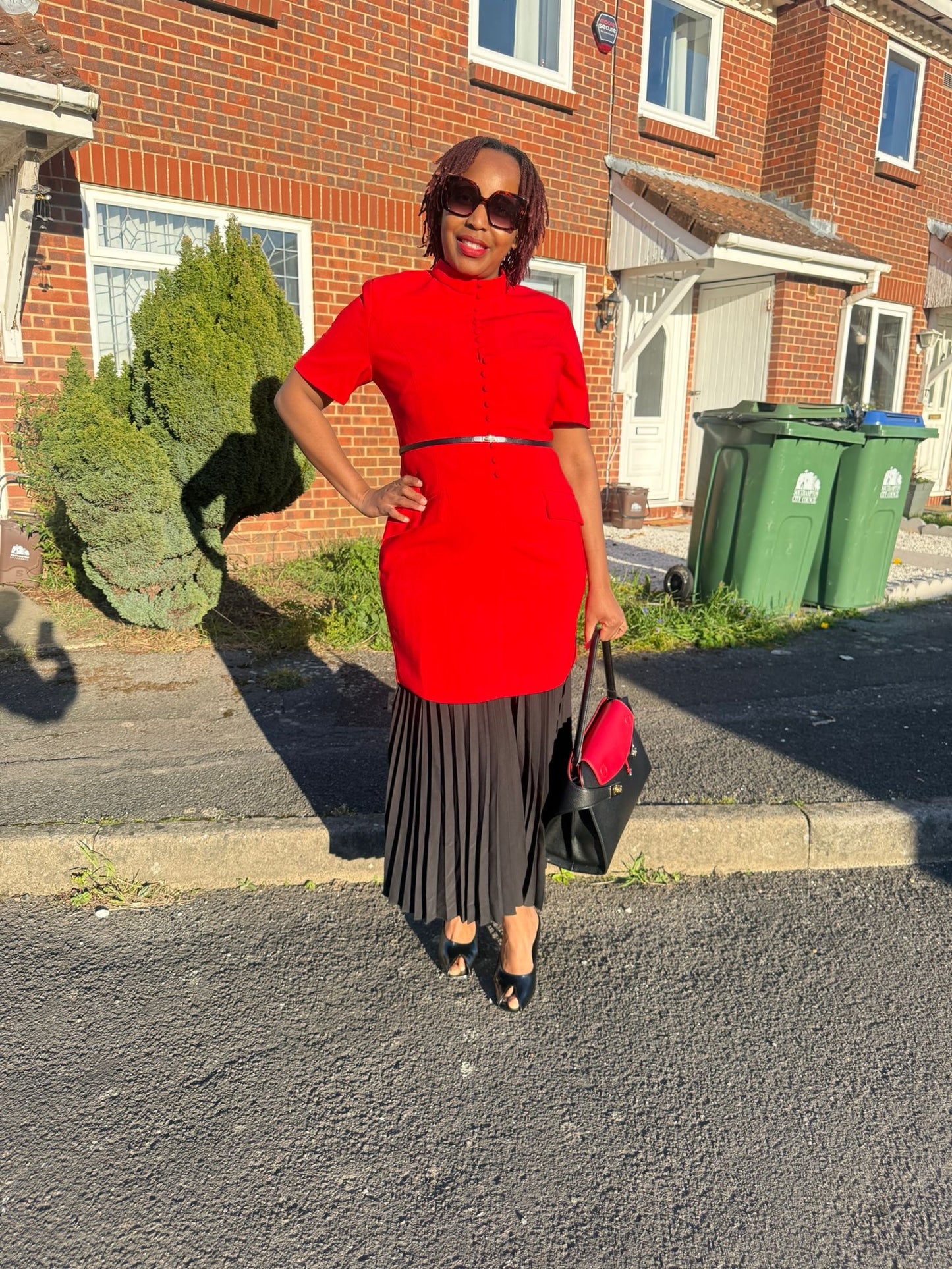 The Ruby Belle - Red Mandarin Collar Dress