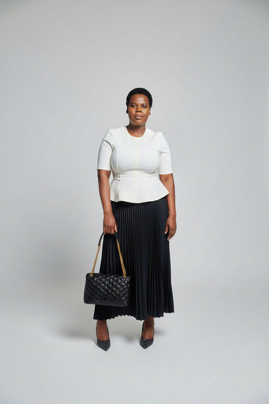 The Garden Party - White Peplum & Black Pleated Maxi Set