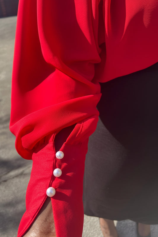 Pearl Cuff Puff Sleeve Blouse