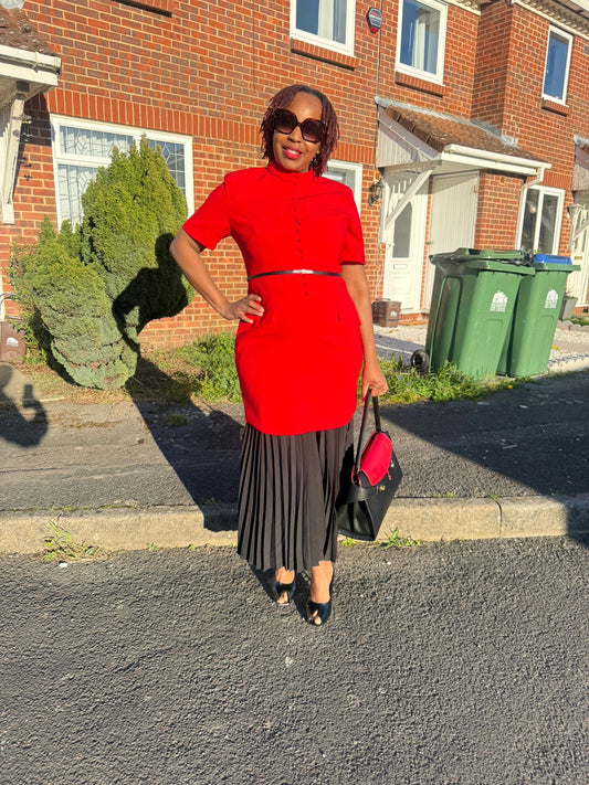 The Ruby Belle - Red Mandarin Collar Dress
