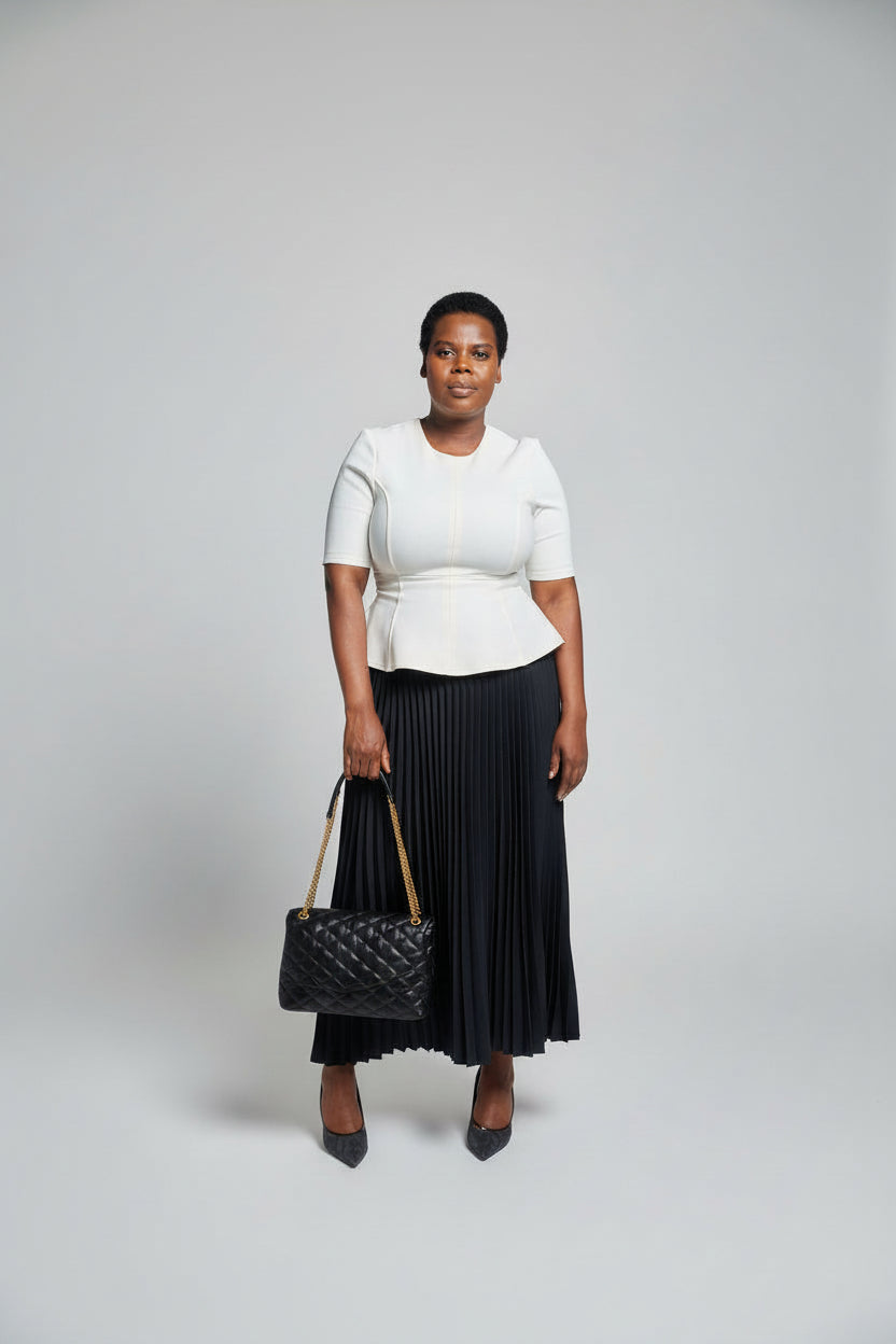 The Garden Party - White Peplum & Black Pleated Maxi Set