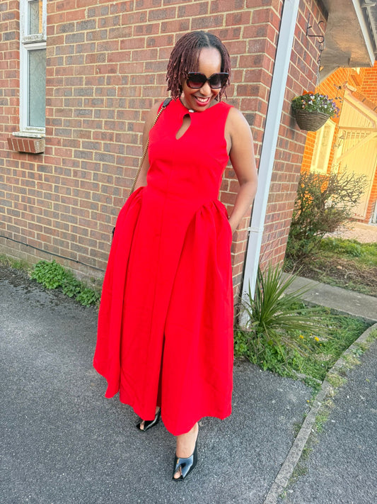 The Scarlet Dream - Red Keyhole Maxi Dress