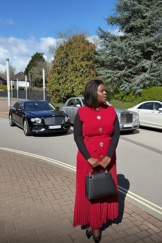 The Golden Hour — Red Pleated Dress Set