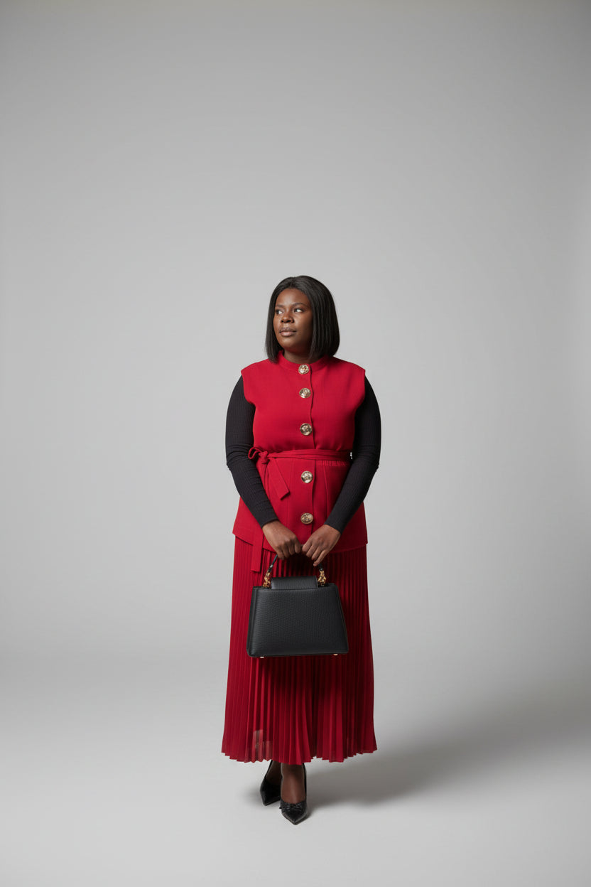 The Golden Hour — Red Pleated Dress Set