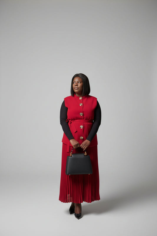 The Golden Hour — Red Pleated Dress Set