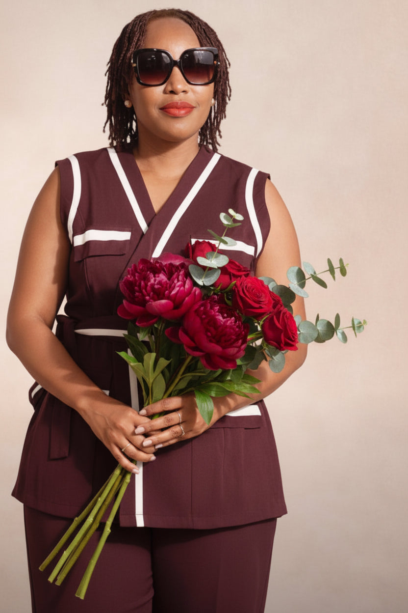 The Burgundy Elegance - Maroon & White Contrast Two-Piece Suit