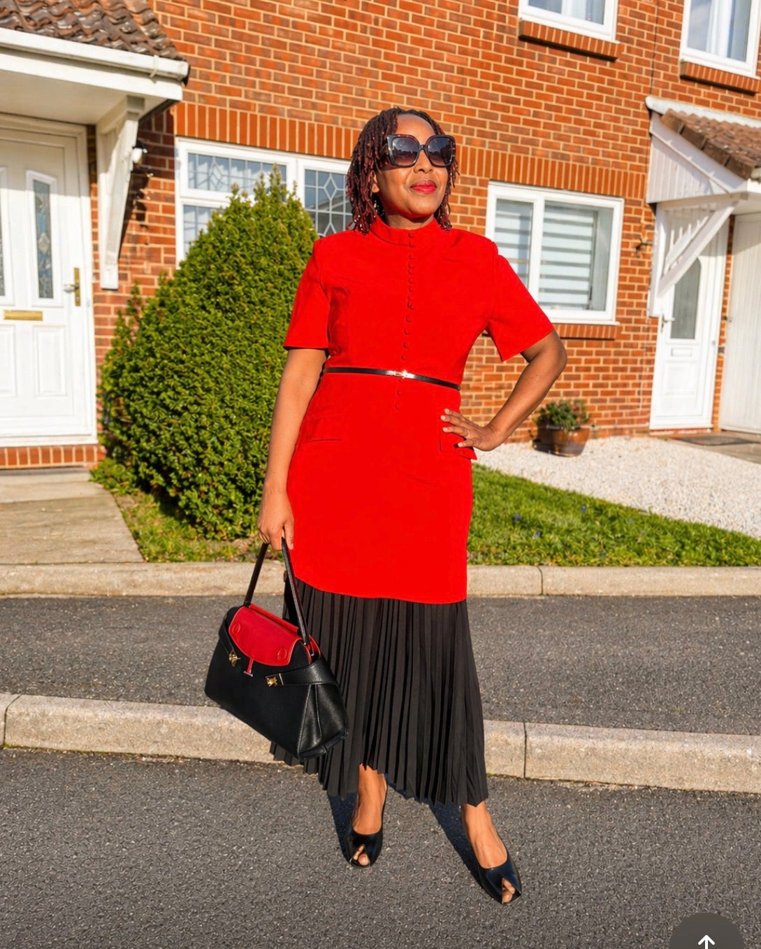 The Ruby Belle - Red Mandarin Collar Dress