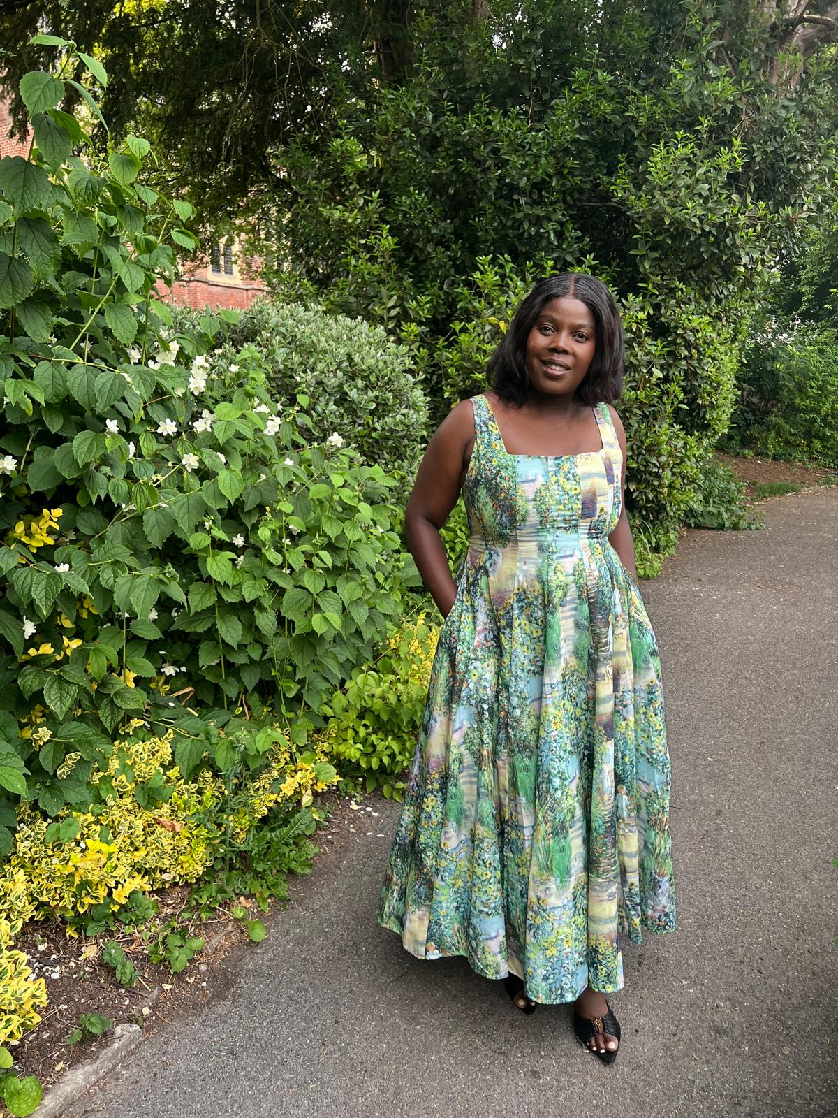 Garden Tapestry Lace-Back Midi Dress