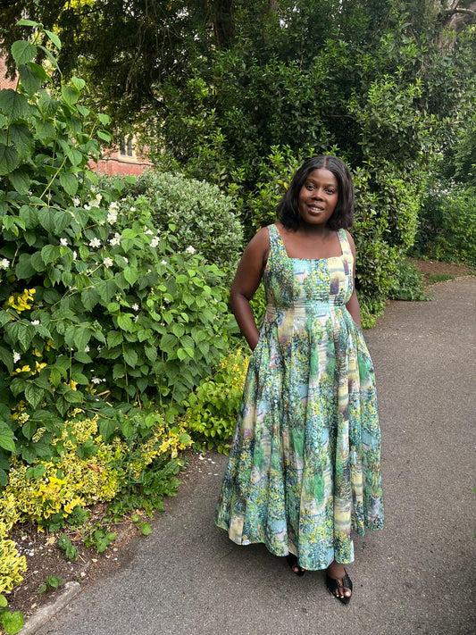 Garden Tapestry Lace-Back Midi Dress