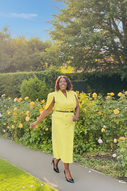 Citrus Gold Button Midi Dress