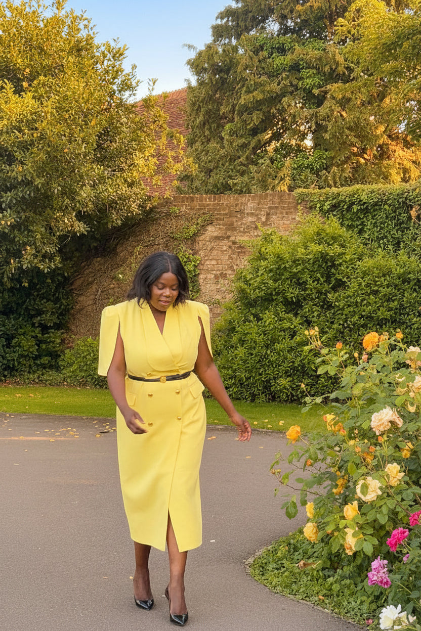 Citrus Gold Button Midi Dress