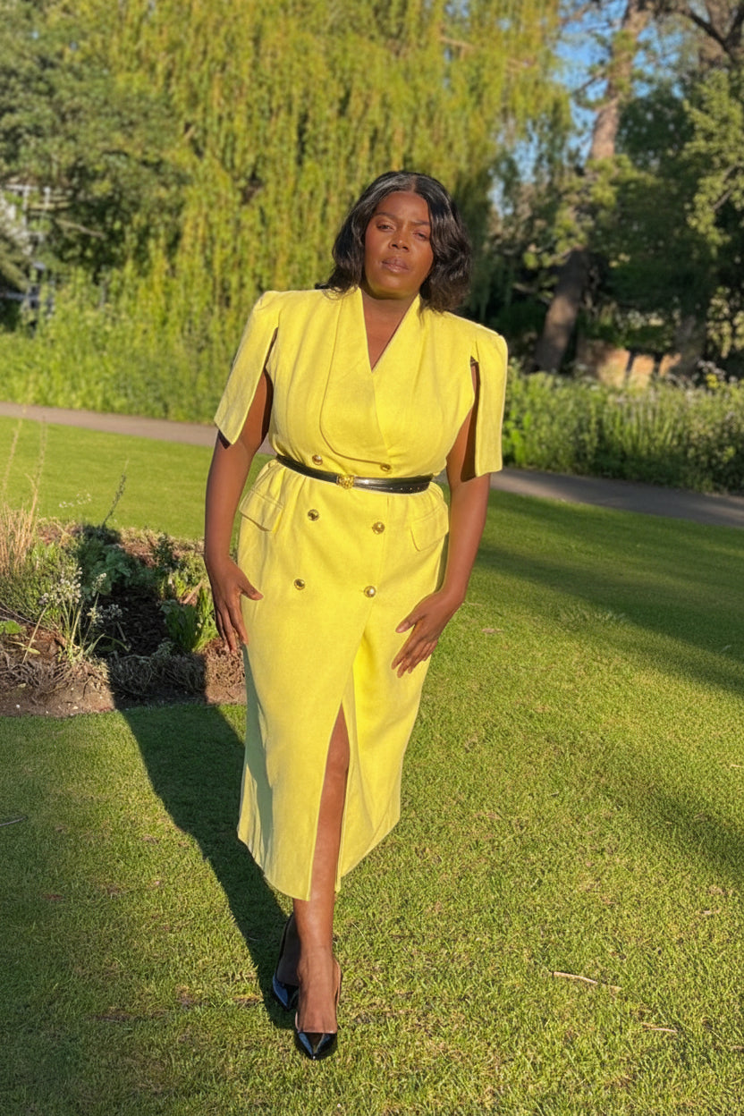 Citrus Gold Button Midi Dress