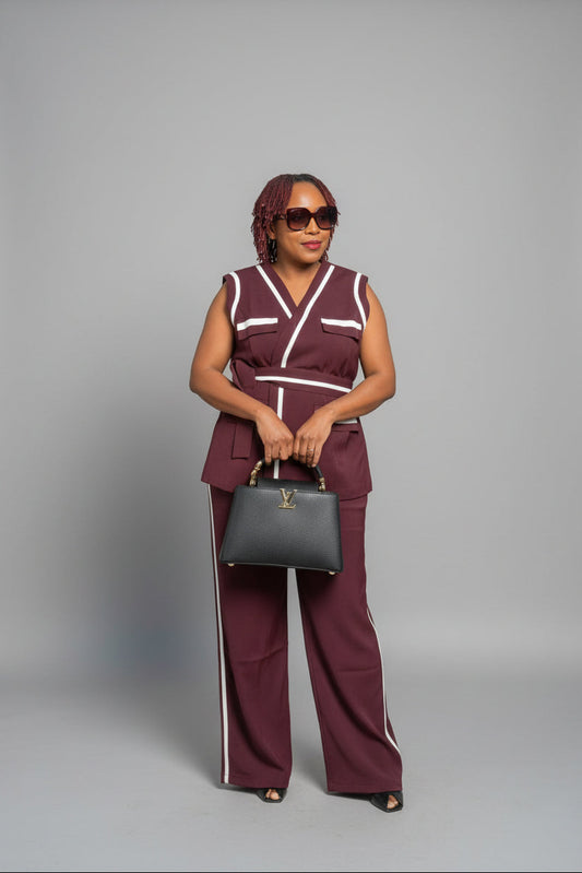 The Burgundy Elegance - Maroon & White Contrast Two-Piece Suit